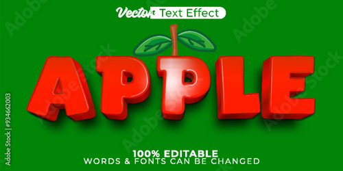 Apple Vector Text Effect Editable Alphabet Organic Red Fruit