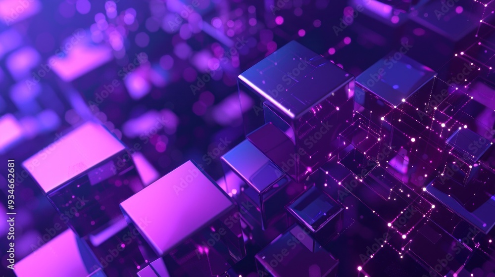 Abstract Purple Cubes and Connections Abstract Purple Cubes and Connections