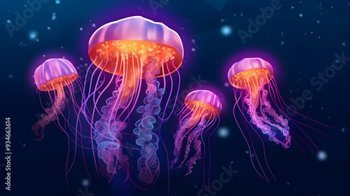 Jellyfish under at sea illustration vector