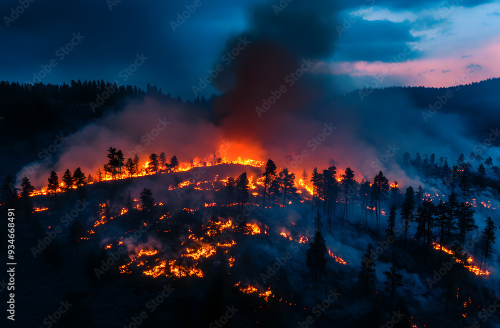 Obraz premium Forest fires, trees burned down, disasters.