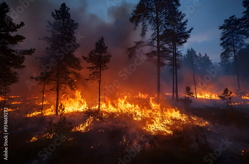 Forest fire, trees burned downForest fire, trees burned down photo