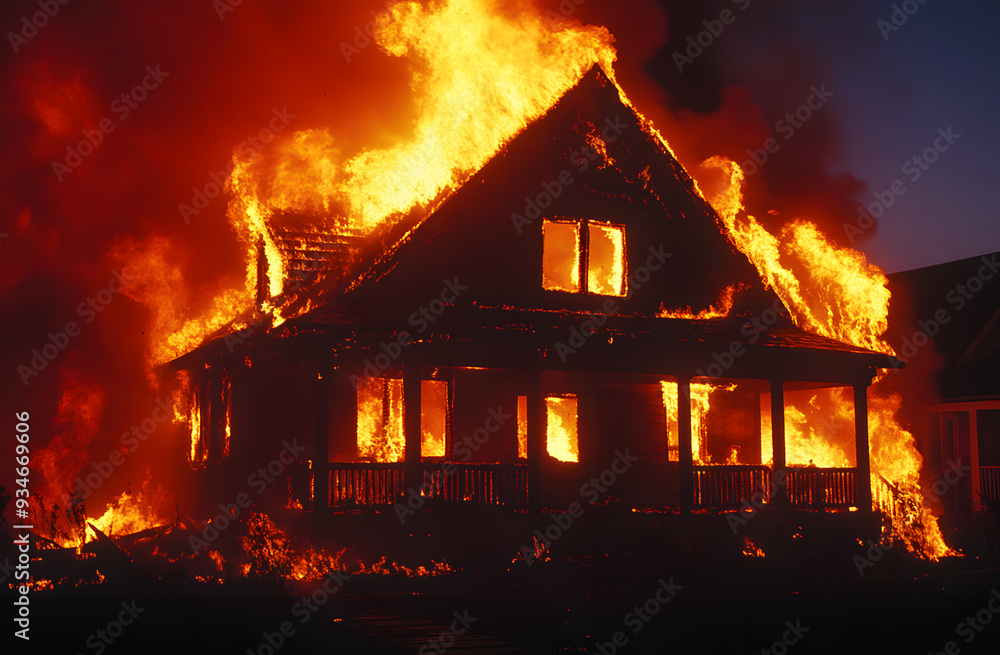 The house in the fire has been completely destroyed The house in the fire has been completely destroyed