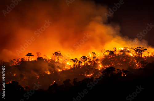 Forest fire, trees burned downForest fire, trees burned down photo