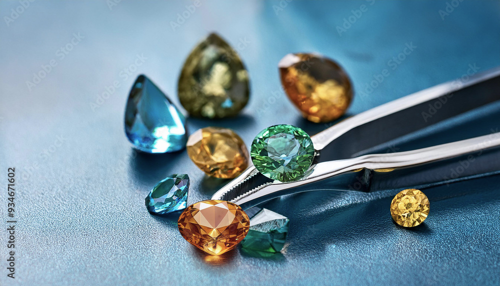 Gems and jewelry Diamonds and gems lay on the ground, glistening.