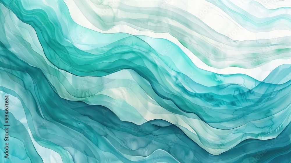 Abstract Teal and White Ink Waves Abstract Teal and White Ink Waves