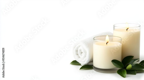 Serene Aromatherapy Candles Illuminating Spa Ambiance on White Background