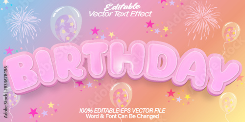 Birthday Vector Text Effect Editable Alphabet Party Pink Gift Fun Suprise