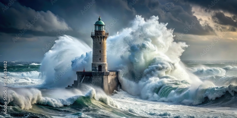 Stormy seas crash against a rugged lighthouse during a powerful storm, lighthouse, waves, storm, weather, coastal, rugged Stormy seas crash against a rugged lighthouse during a powerful storm, lighthouse, waves, storm, weather, coastal, rugged