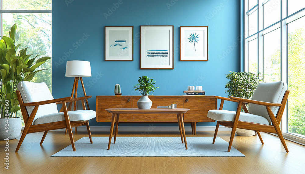 Mid-Century Coastal Meeting Lounge Fresh and Retro Mid-Century Coastal Meeting Lounge Fresh and Retro