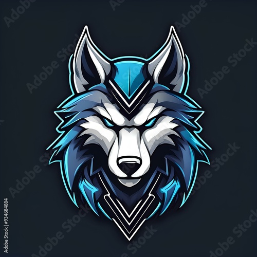 blue wolf in logo type design illustrations concept art style 