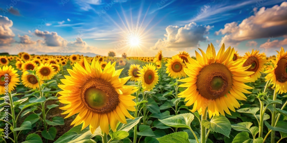 Lush field of vibrant sunflowers under the bright sun, sunflowers, field, nature, yellow, blooming, agriculture, summer Lush field of vibrant sunflowers under the bright sun, sunflowers, field, nature, yellow, blooming, agriculture, summer