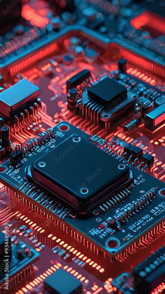 Realistic Circuit Board with Neon Light and Depth Realistic Circuit Board with Neon Light and Depth