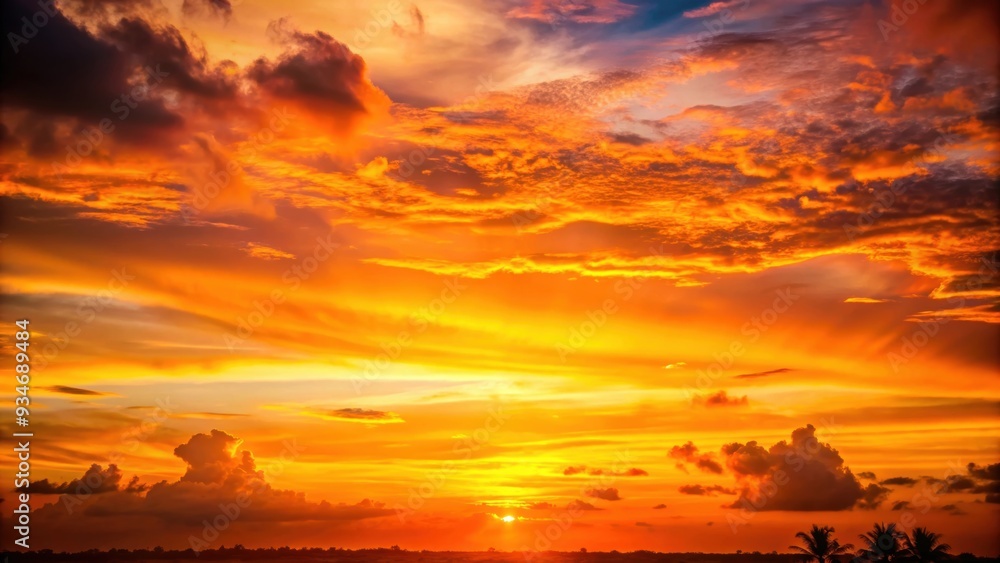 Fototapeta premium Orange sunset sky in twilight time background, sunset, orange, twilight, sky, background, dusk, evening, colorful, nature