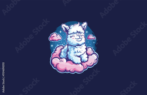 Cute alpaca on the clouds design vector illustration