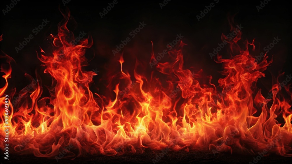 Fototapeta premium Red flames illuminating the darkness, fire, heat, blaze, inferno, hot, burning, fiery, glowing, danger, wildfire, combustion