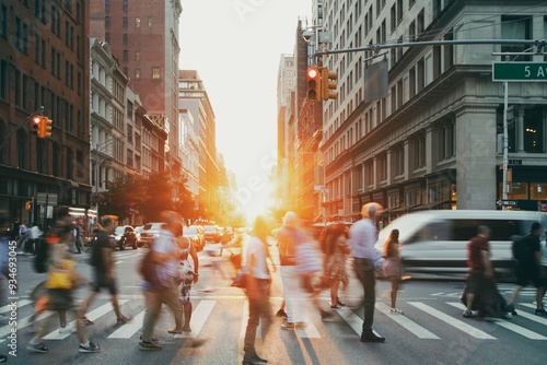 Busy intersection is crowded with people and traffic on 23rd Street in Manhattan New York City NYC photo