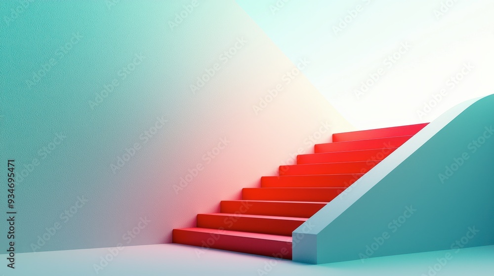 Obraz premium A staircase with red steps is shown against a blue wall