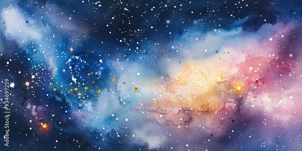 Watercolor Illustration of a Cosmic Galaxy with Stars Watercolor Illustration of a Cosmic Galaxy with Stars