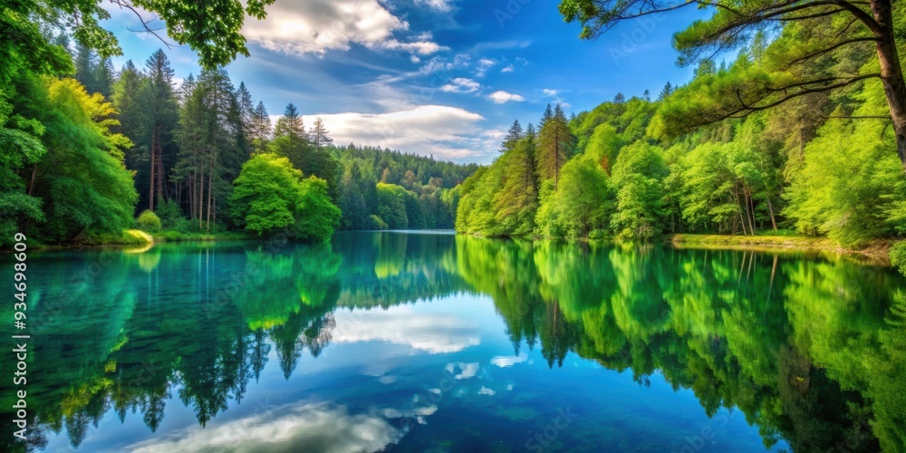 Tranquil lake nestled in a dense forest, nature, water, trees, peaceful, serene, outdoors, wilderness, reflection, scenic Tranquil lake nestled in a dense forest, nature, water, trees, peaceful, serene, outdoors, wilderness, reflection, scenic