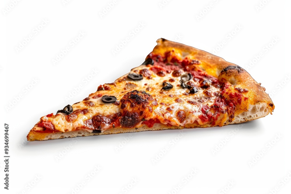 A Single Slice of Pizza with Melted Cheese Red Sauce and Black Olives A Single Slice of Pizza with Melted Cheese Red Sauce and Black Olives