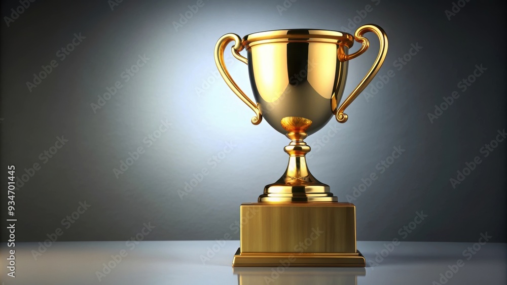 Gold trophy cup on a pedestal with a shiny finish , achievement, victory, success, first place, winner, competition Gold trophy cup on a pedestal with a shiny finish , achievement, victory, success, first place, winner, competition