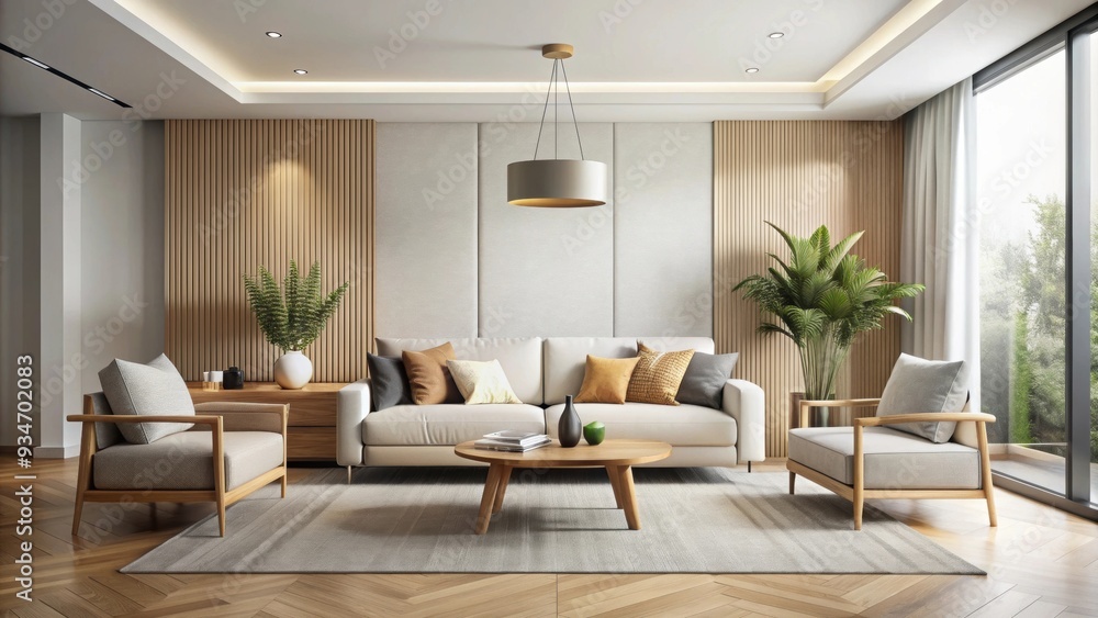 Fototapeta premium Modern living room with minimalist design and neutral color palette, modern, living room, minimalist, design