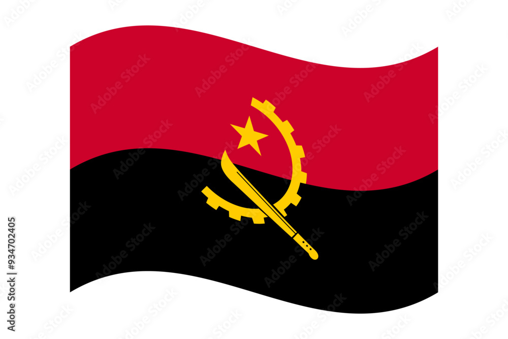 Wavy flag of Angola, isolated on transparent background. Flag of the Republic of Angola. Vector illustration Wavy flag of Angola, isolated on transparent background. Flag of the Republic of Angola. Vector illustration