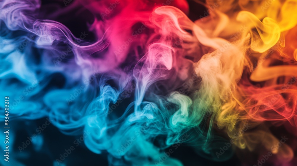 Abstract close-up of colorful smoke plumes in motion, creating a sense of fluidity and energy against a dark backdrop Abstract close-up of colorful smoke plumes in motion, creating a sense of fluidity and energy against a dark backdrop