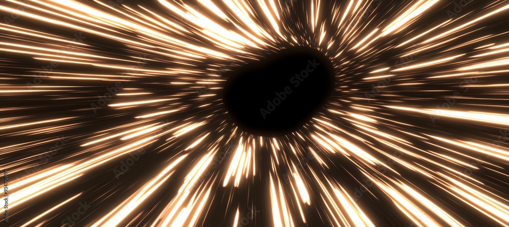 Obraz premium Black hole floating within a 3D cosmic abyss where 2D light trails stretch and disappear visualizing the overwhelming emptiness of the surrounding space