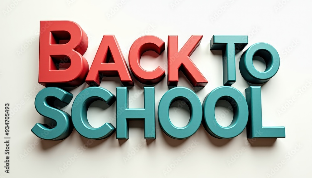 Bold 3D text in vibrant colors announcing 'Back to School' on a white background. Bold 3D text in vibrant colors announcing 'Back to School' on a white background.