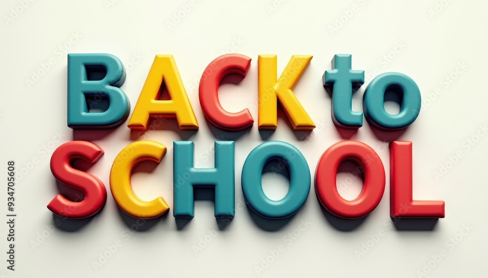 Colorful 'Back to School' 3D text with playful typography on a light background. Colorful 'Back to School' 3D text with playful typography on a light background.