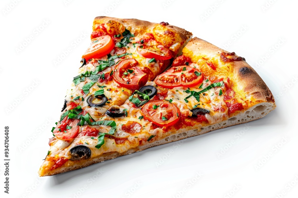 A Slice of Pizza with Tomatoes, Olives, and Basil A Slice of Pizza with Tomatoes, Olives, and Basil