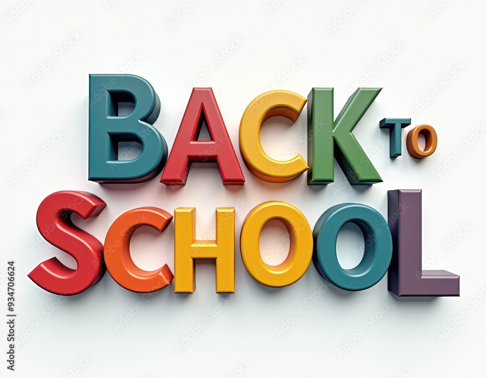 Colorful 3D letters spell out 'Back to School' against a plain white background, creating a fun and cheerful vibe. Colorful 3D letters spell out 'Back to School' against a plain white background, creating a fun and cheerful vibe.