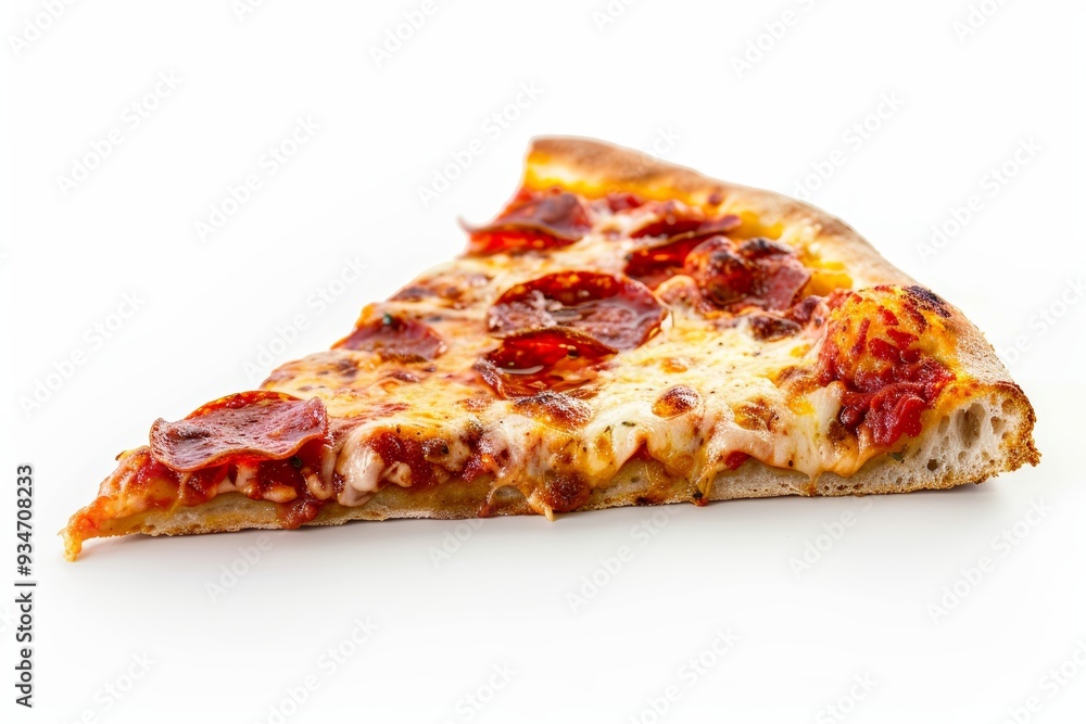 A Single Slice of Pepperoni Pizza on a White Background A Single Slice of Pepperoni Pizza on a White Background