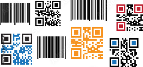 Fake QR code and Barcode set vector illustration.