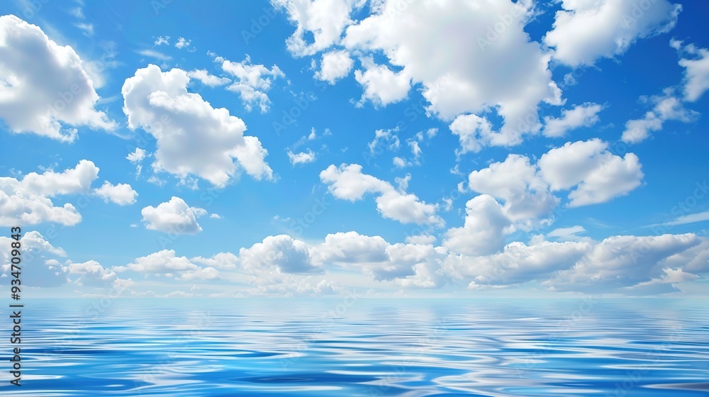The Serene Blue Sky, White Clouds and Water Surface Reflection Background: A Tranquil Visual Oasis. The Serene Blue Sky, White Clouds and Water Surface Reflection Background: A Tranquil Visual Oasis.