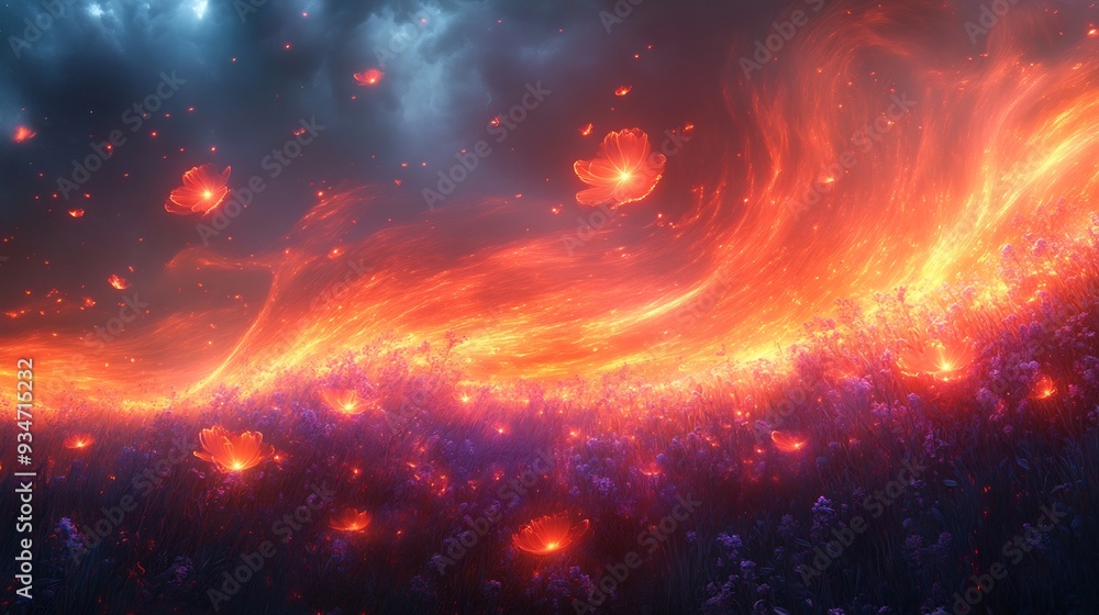 Fototapeta premium Neon Plains of Electric Grass vast plain where the grass glows with an electric neon light