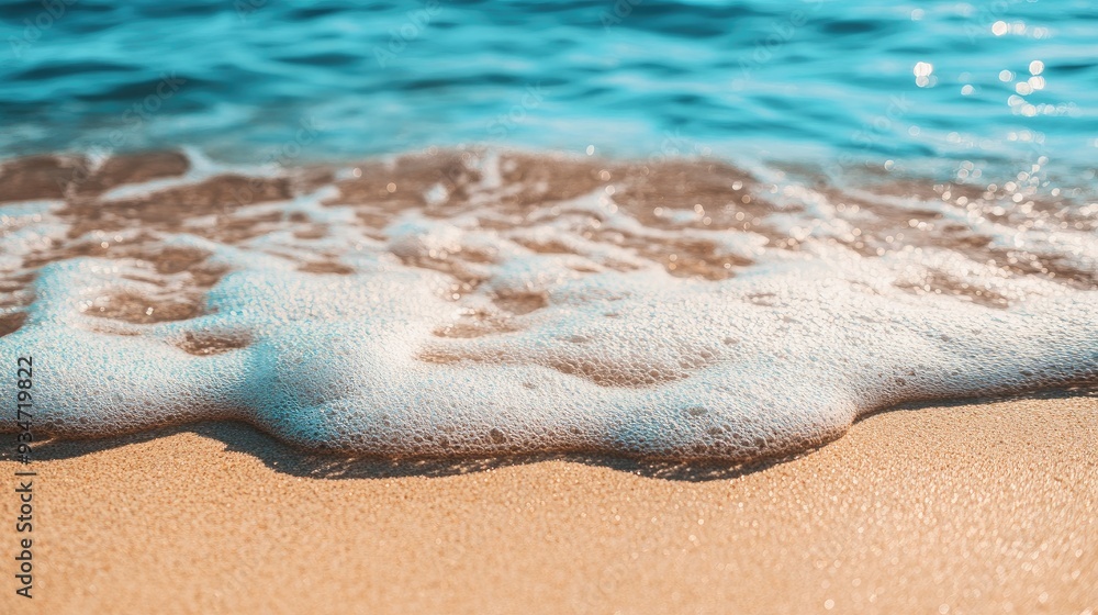 Closeup of sandy beach with turquoise sea and sky background Closeup of sandy beach with turquoise sea and sky background