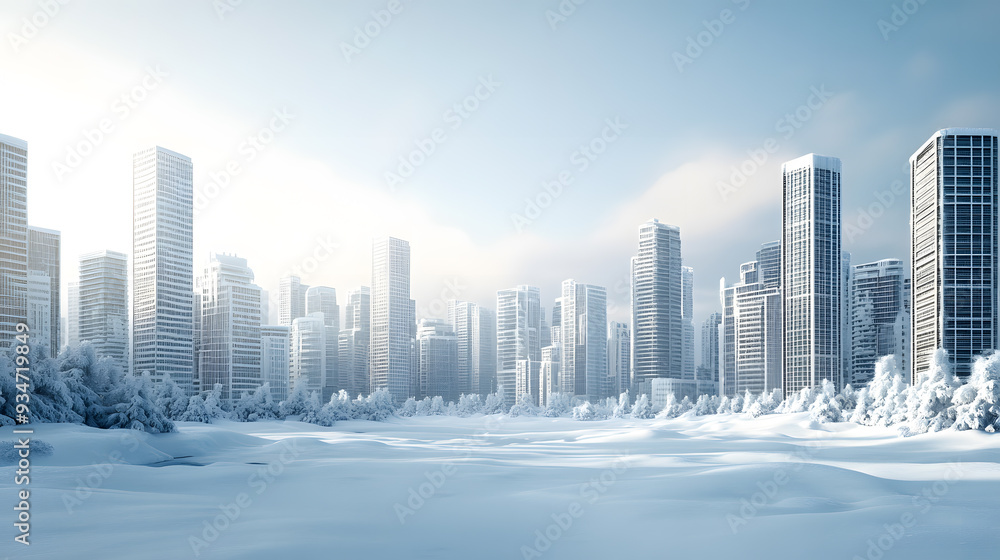 City in frost urban environment transformed into an icy building City in frost urban environment transformed into an icy building