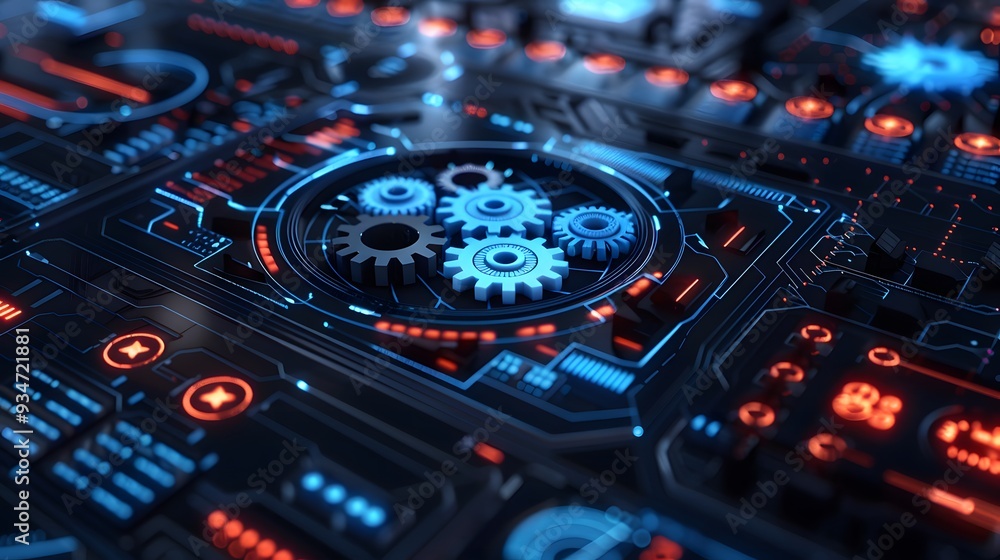 Gears icon on screen. Business and industrial process automation RPA Technology concept. Gears icon on screen. Business and industrial process automation RPA Technology concept.