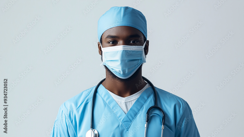 Doctor with stethoscope and mask, African American man Doctor with stethoscope and mask, African American man