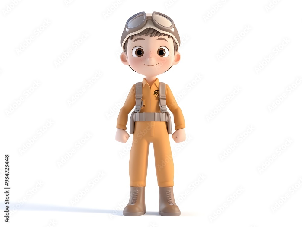 3D Animation of a Full Body Boy Wearing a Flight Engineer Uniform Standing at the Center and Isolated on a White Background 3D Animation of a Full Body Boy Wearing a Flight Engineer Uniform Standing at the Center and Isolated on a White Background