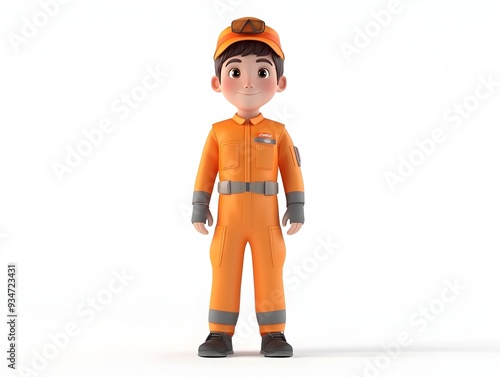 Full Body 3D Animated Character of a Boy Wearing a Flight Engineer Uniform Standing at the Center and Isolated on a Clean White Background with No Shadows