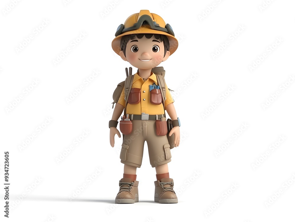 3D animated full body model of a male geologist character standing in the center of a plain white background wearing a professional uniform and carrying scientific equipment 3D animated full body model of a male geologist character standing in the center of a plain white background wearing a professional uniform and carrying scientific equipment