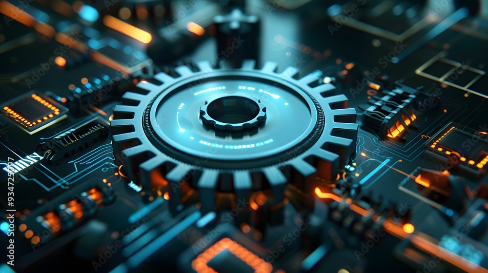 Gears icon on screen. Business and industrial process automation RPA Technology concept. Gears icon on screen. Business and industrial process automation RPA Technology concept.
