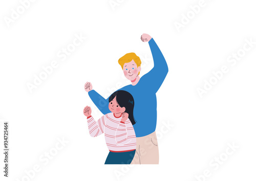 ガッツポーズをする男女のイラスト