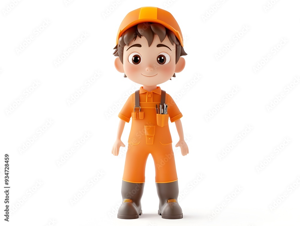 A 3D animated full body rendering of a young male character in a blue mechanic s uniform standing centered on a plain white background with no shadows A 3D animated full body rendering of a young male character in a blue mechanic s uniform standing centered on a plain white background with no shadows