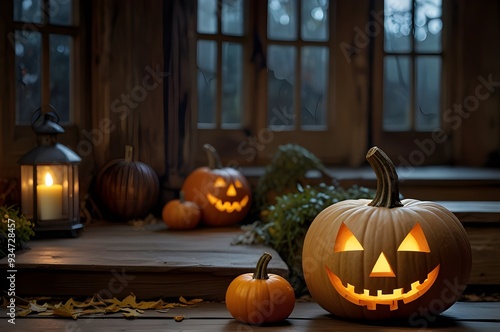 halloween pumpkin on the table photo