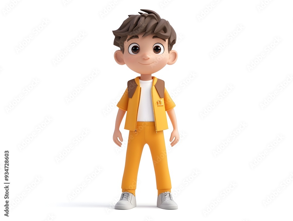 Digitally Rendered 3D Animation of a Full Body Boy Character Wearing a Game Designer Uniform Standing at the Center and Isolated on a White Background Digitally Rendered 3D Animation of a Full Body Boy Character Wearing a Game Designer Uniform Standing at the Center and Isolated on a White Background