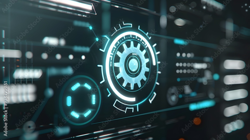 Obraz premium Gears icon on screen. Business and industrial process automation RPA Technology concept.